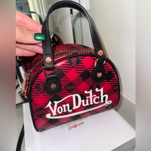 NWOT Von Dutch Red Plaid Crossbody Bag - Picture 9 of 12
